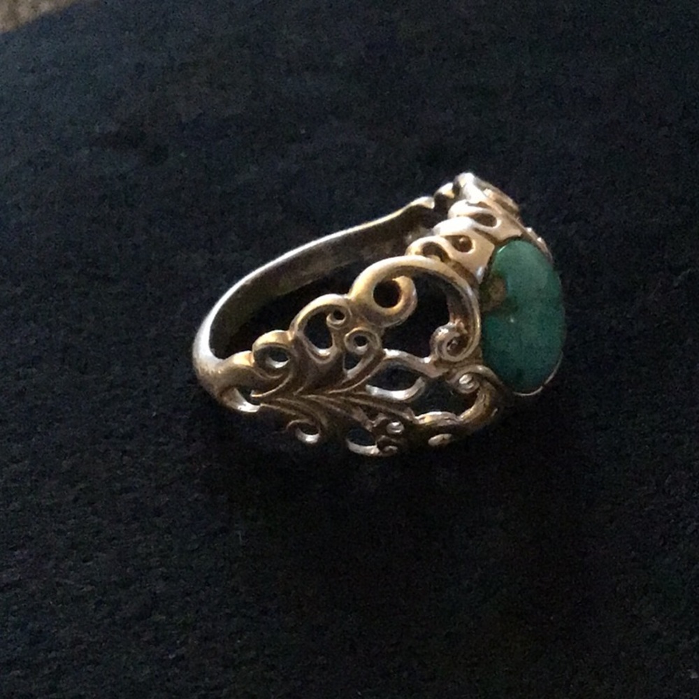 Shubes Turquoise & Sterling Silver Scroll Ring Size 10 - Picture 2 of 8